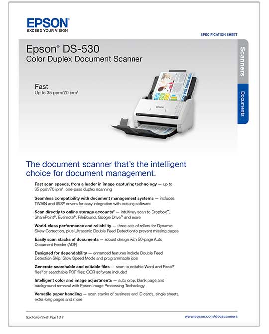 Epson DS-530 Color Duplex Scanner Datasheet Preview
